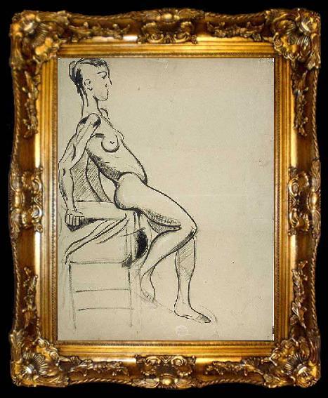 framed  Theo van Doesburg Vrouwelijk naakt op een stoel, ta009-2